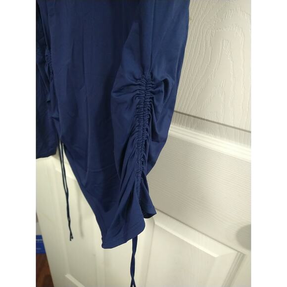 Lands Ends Woman M Swimsuit Coverup Navy Blue Zip White Embroidered Trim Long... - Picture 7 of 10